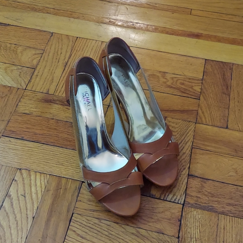 Michael Kors  brown and gold open toe shoe